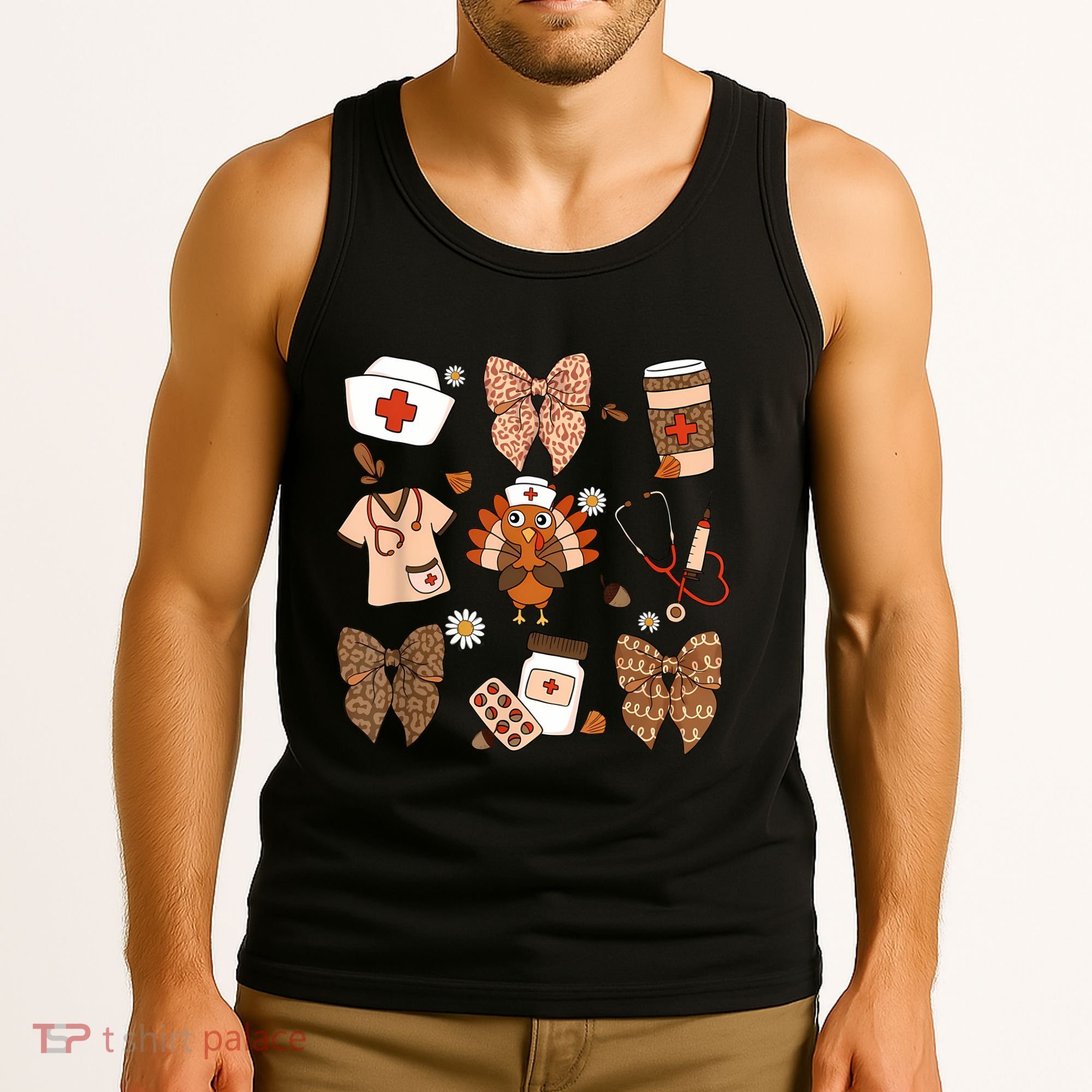 Thanksgiving Nurse Coquette Bow Ed Er Rn Fall Nursing Tank Top