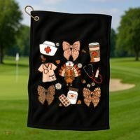 Thanksgiving Nurse Coquette Bow Ed Er Rn Fall Nursing Golf Towel thumb 1