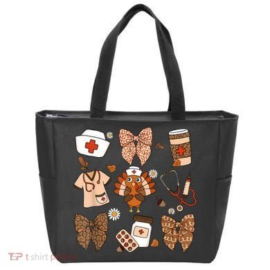 Thanksgiving Nurse Coquette Bow Ed Er Rn Fall Nursing Tote Bag