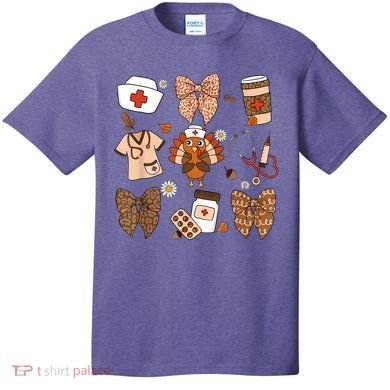 Thanksgiving Nurse Coquette Bow Ed Er Rn Fall Nursing T-Shirt