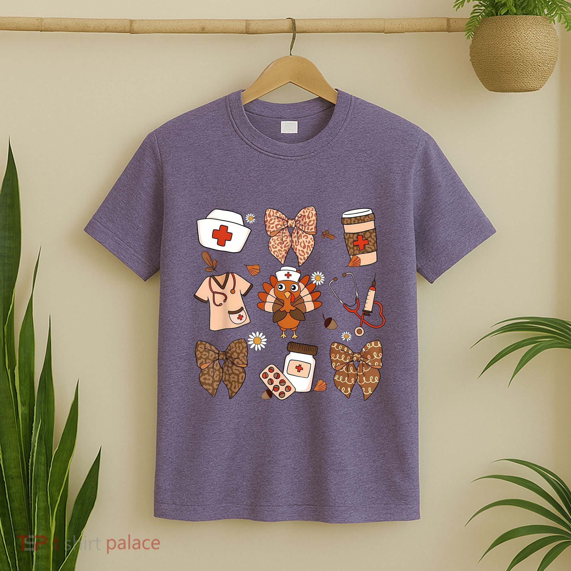 Thanksgiving Nurse Coquette Bow Ed Er Rn Fall Nursing T-Shirt