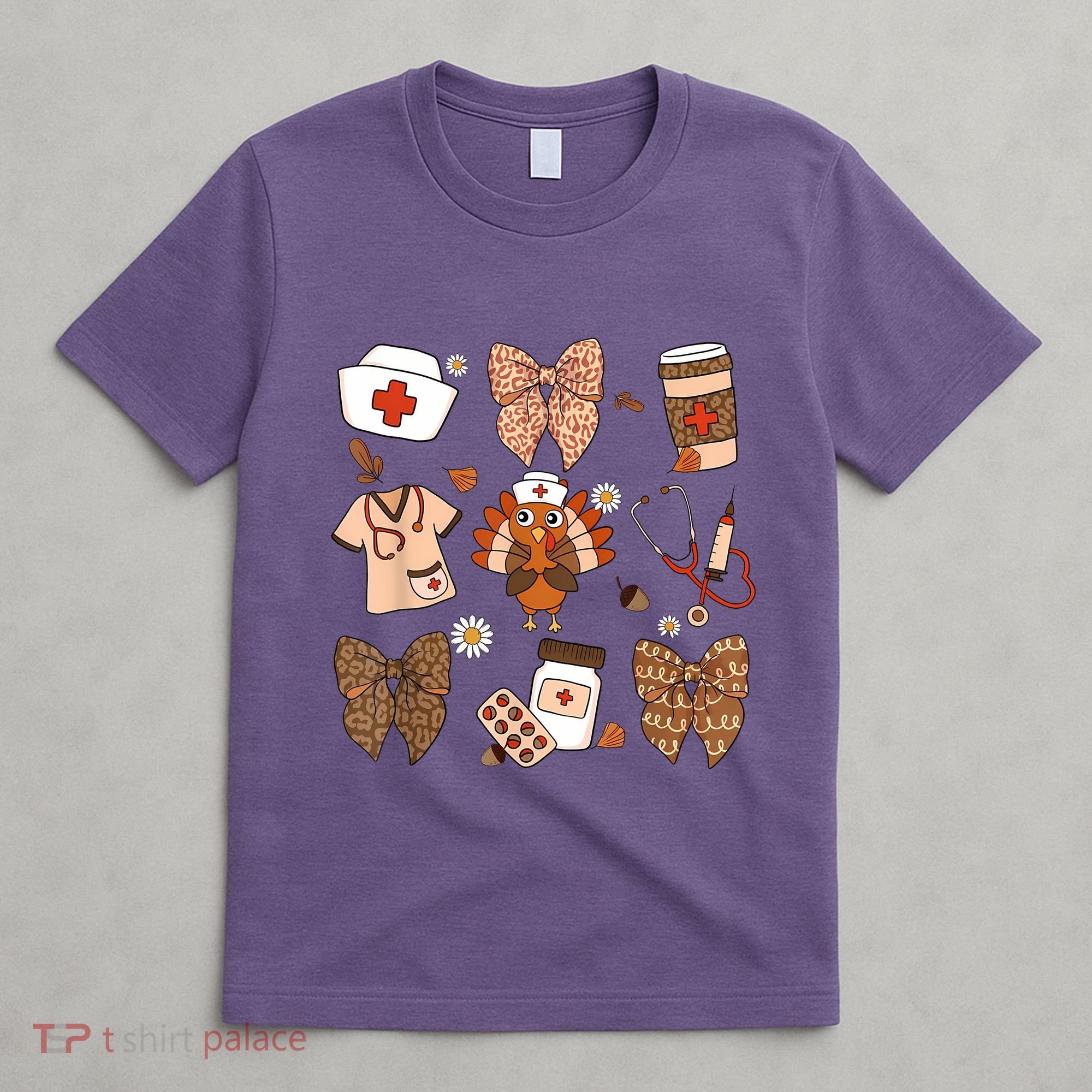 Thanksgiving Nurse Coquette Bow Ed Er Rn Fall Nursing T-Shirt