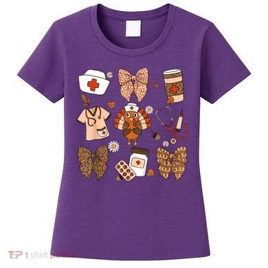 Thanksgiving Nurse Coquette Bow Ed Er Rn Fall Nursing Women's T-Shirt