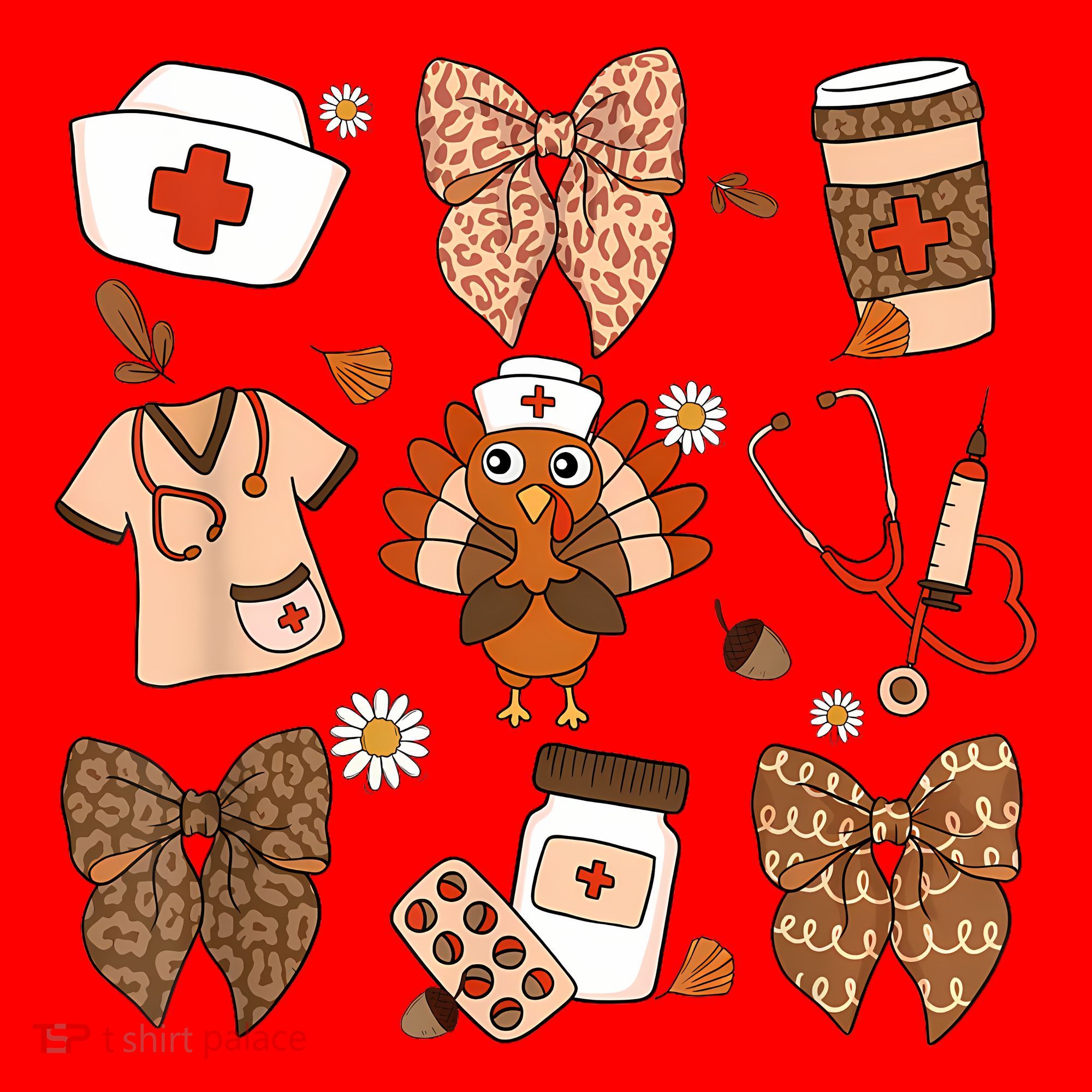 Thanksgiving Nurse Coquette Bow Ed Er Rn Fall Nursing Santa Hat