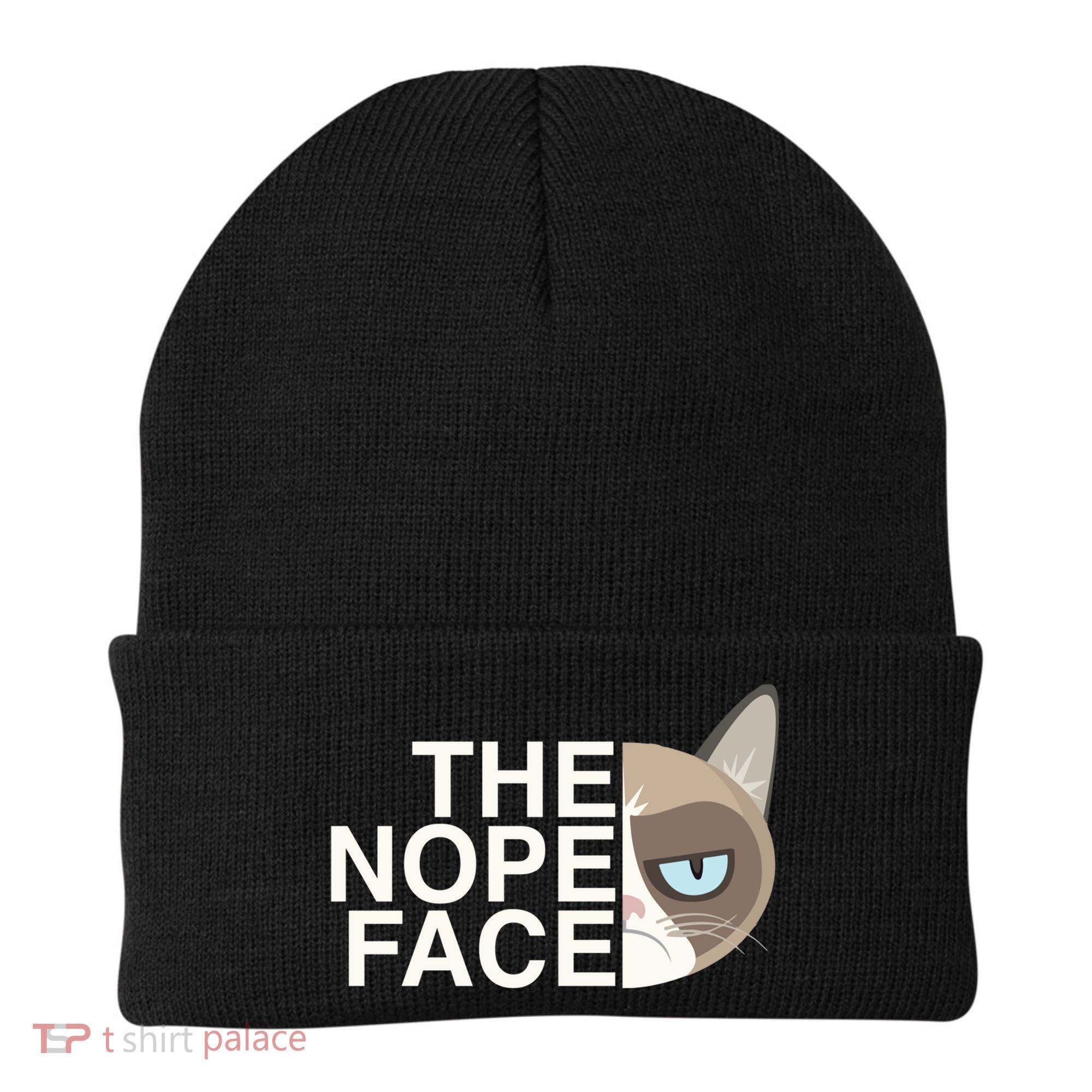 The Nope Face Funny Lazy Cat Joke Gift For Men And Women Gift Beanie