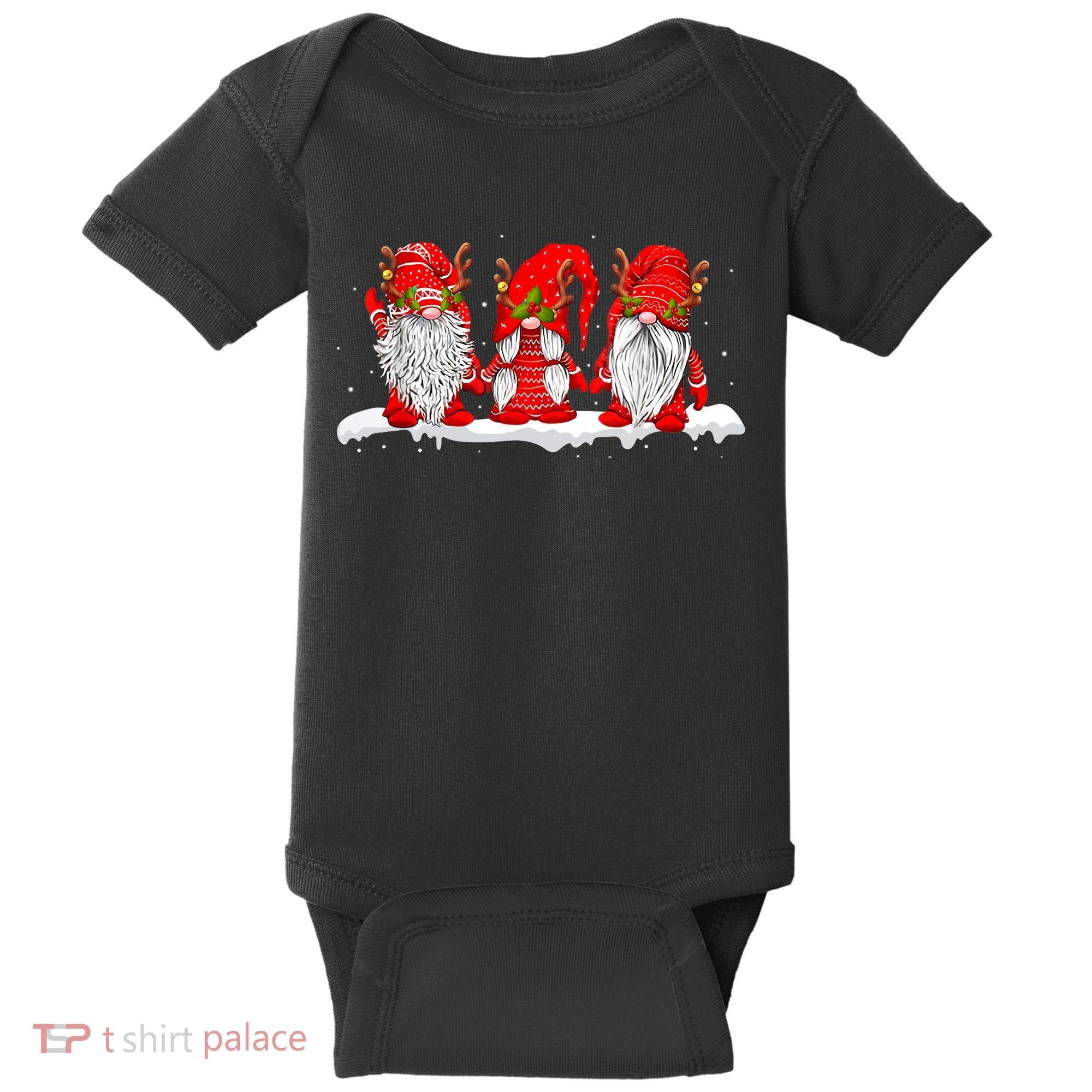 Three Nordic Gnomes Winter Christmas Swedish Elves TShirt Baby Bodysuit