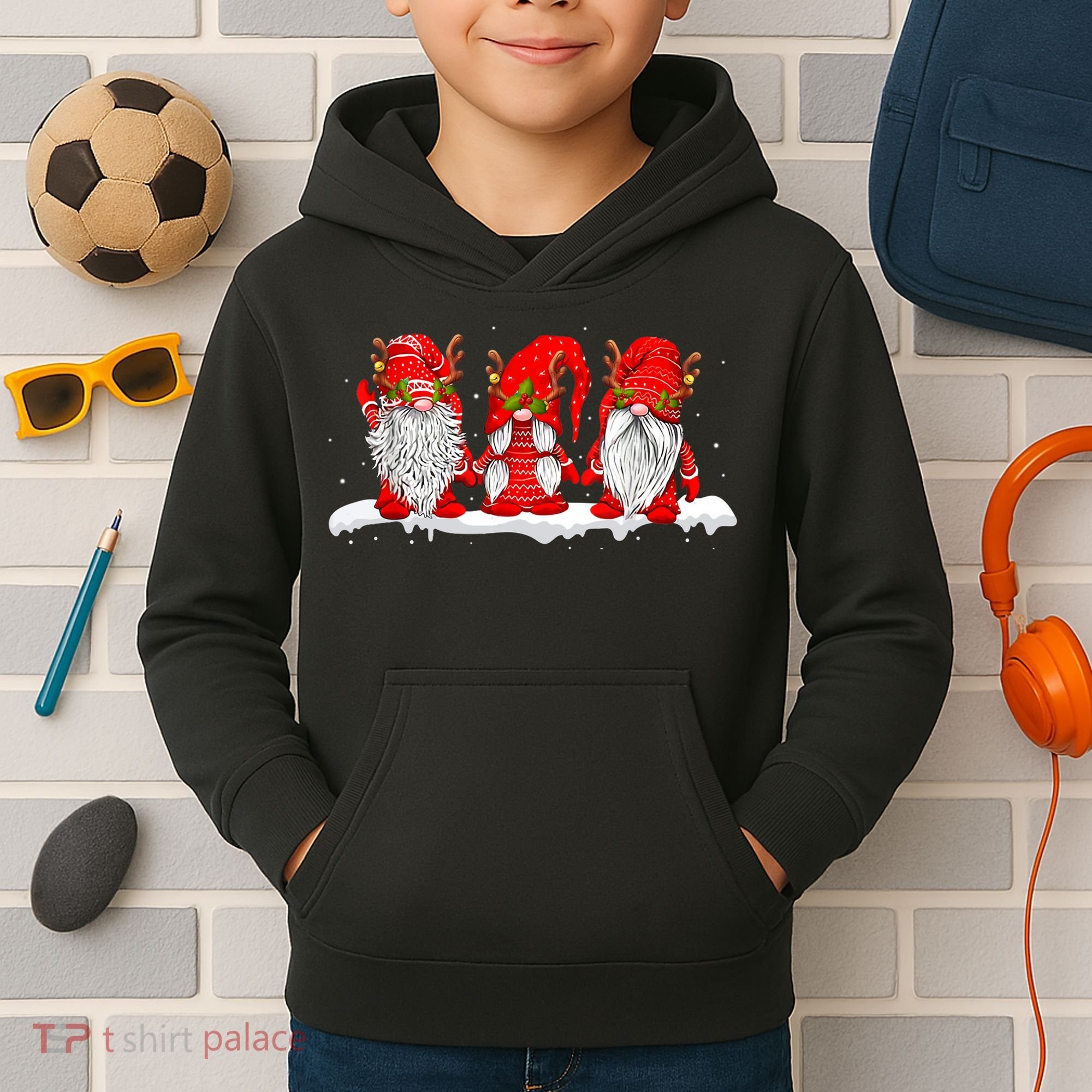 Three Nordic Gnomes Winter Christmas Swedish Elves TShirt Kids Hoodie