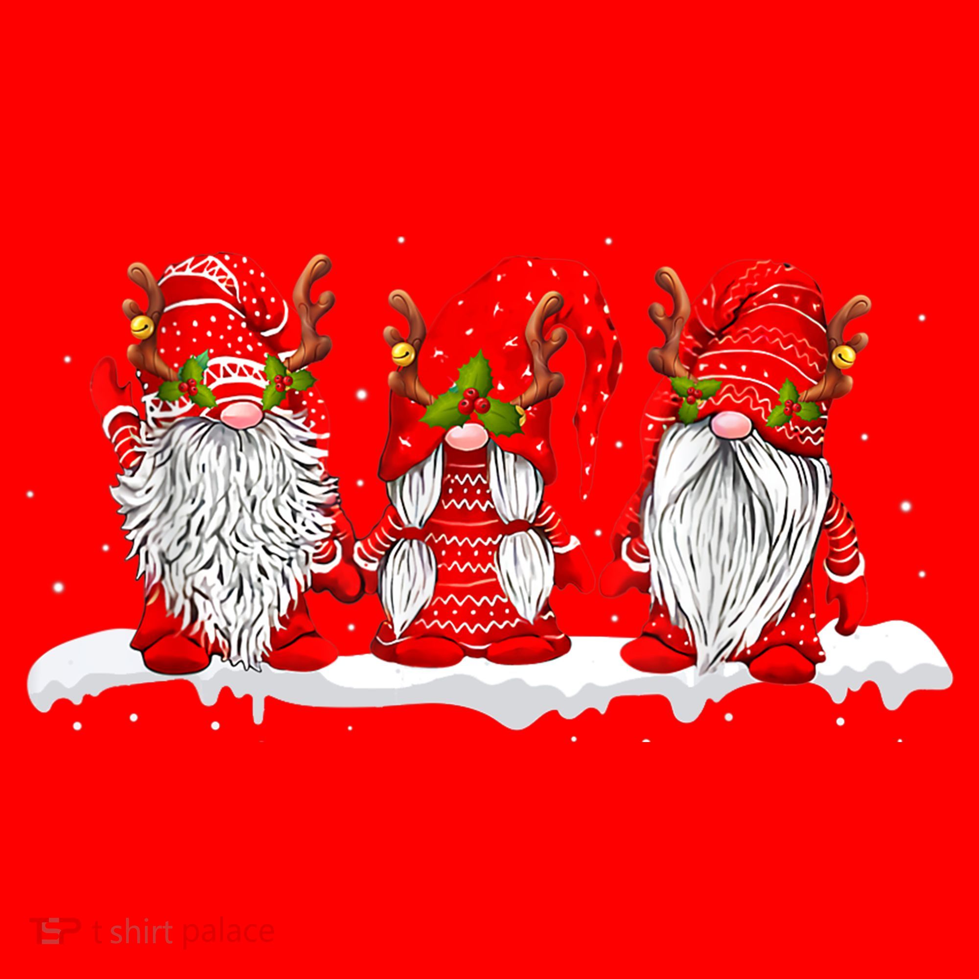Three Nordic Gnomes Winter Christmas Swedish Elves TShirt Santa Hat