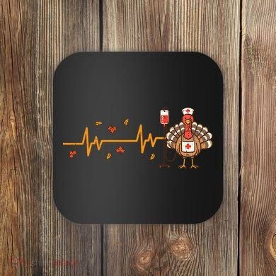Thanksgiving Nurse Heartbeat Turkey Fall Coaster