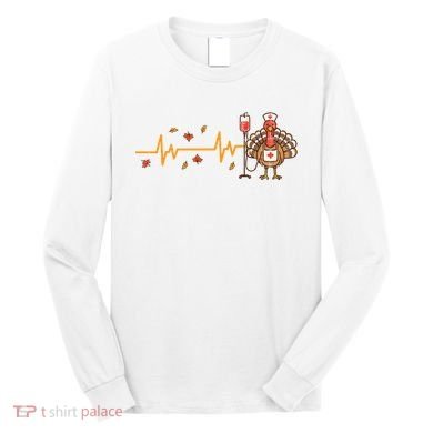 Thanksgiving Nurse Heartbeat Turkey Fall Long Sleeve Shirt
