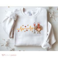 Thanksgiving Nurse Heartbeat Turkey Fall Sweatshirt thumb 2