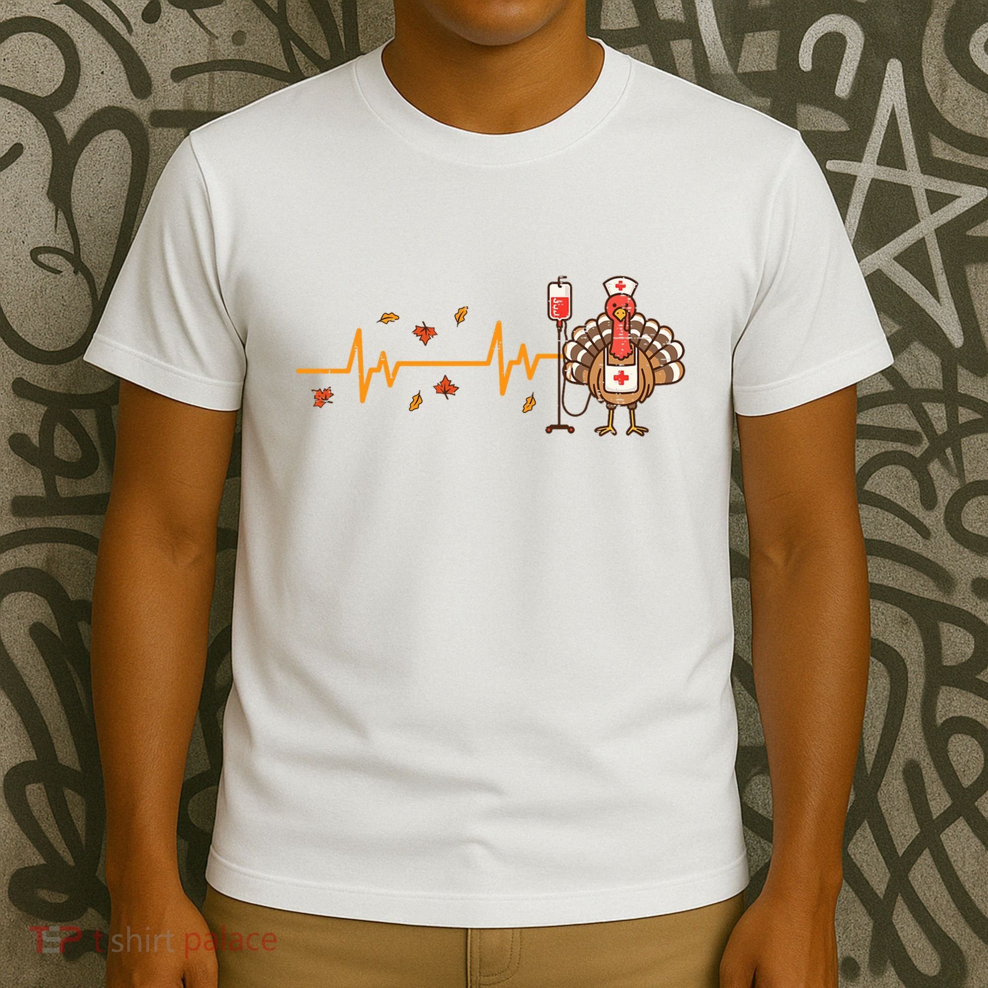 Thanksgiving Nurse Heartbeat Turkey Fall T-Shirt