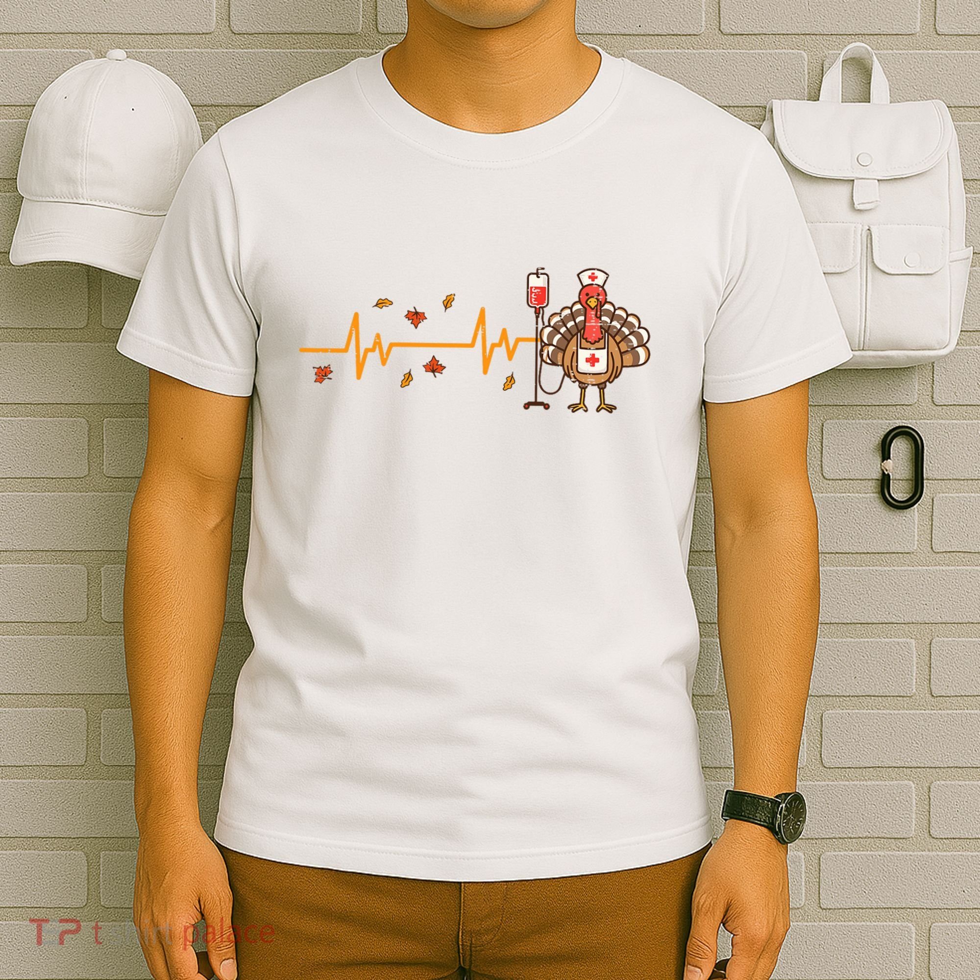 Thanksgiving Nurse Heartbeat Turkey Fall T-Shirt