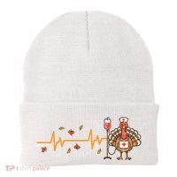 Thanksgiving Nurse Heartbeat Turkey Fall Beanie thumb 0