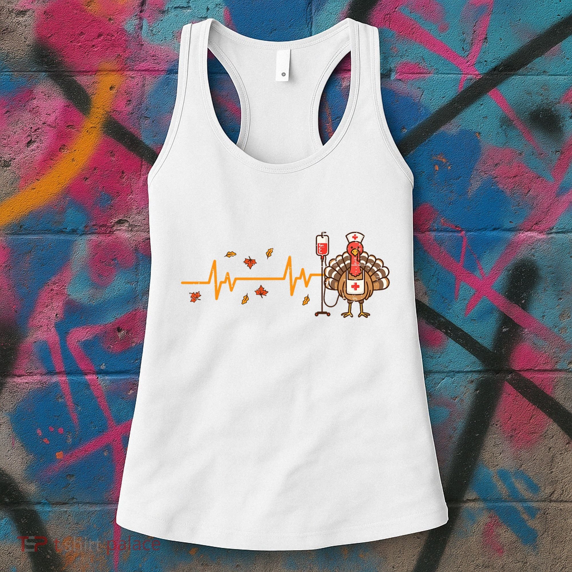 Thanksgiving Nurse Heartbeat Turkey Fall Women's Tank Top