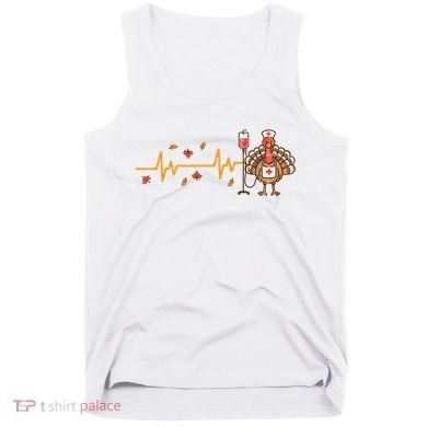 Thanksgiving Nurse Heartbeat Turkey Fall Tank Top