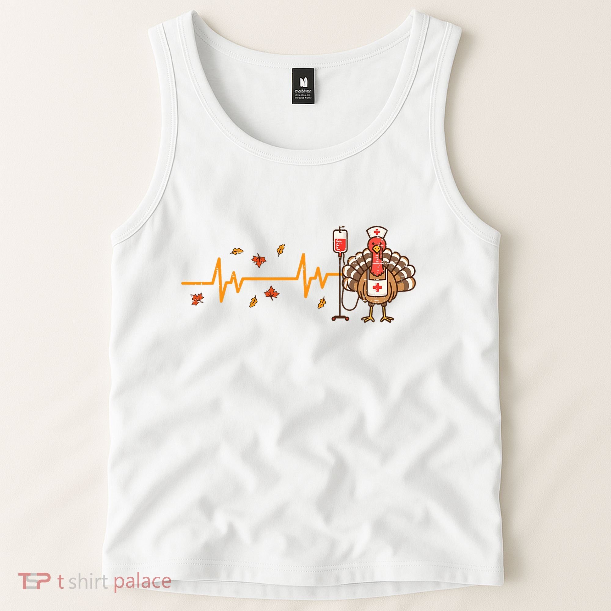 Thanksgiving Nurse Heartbeat Turkey Fall Tank Top