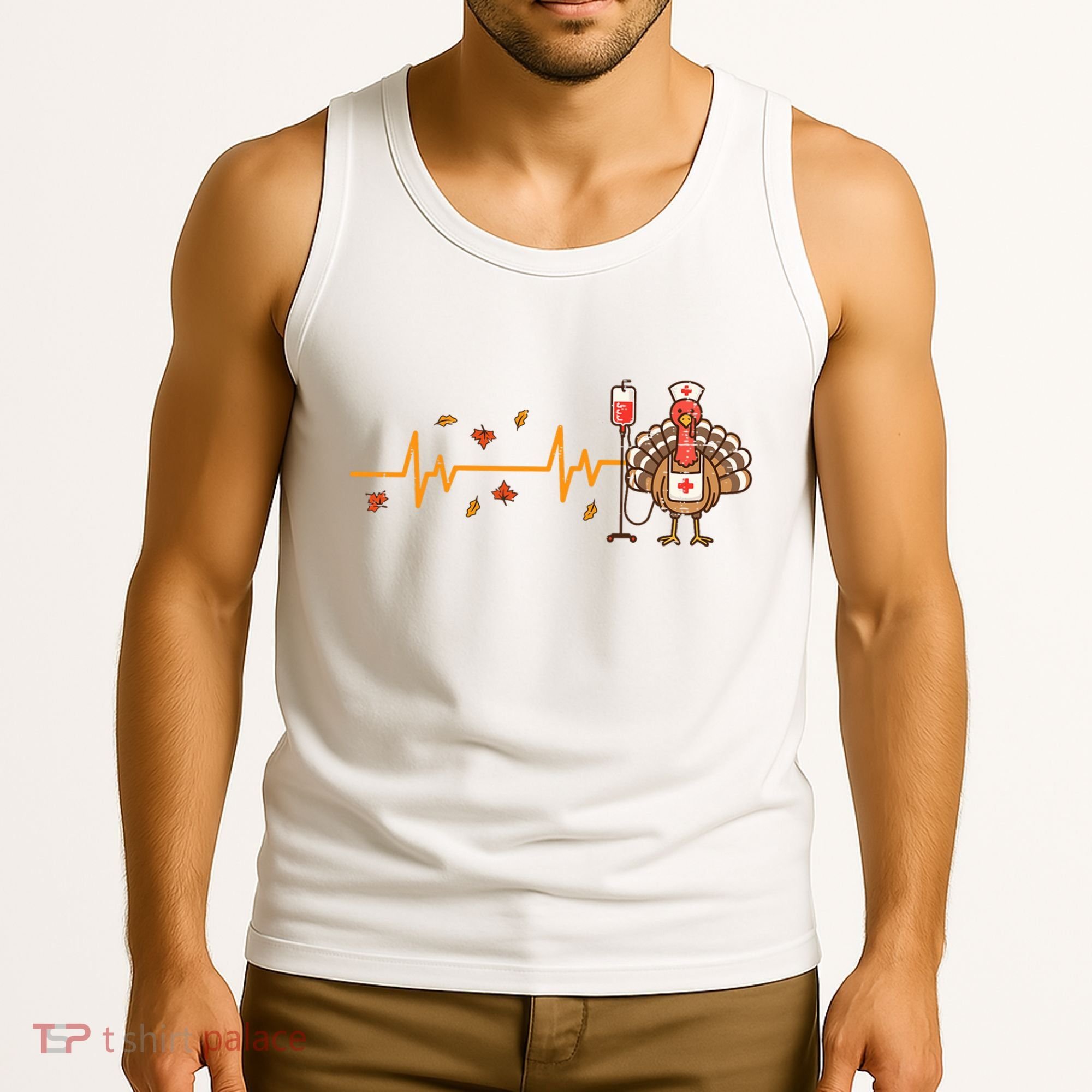 Thanksgiving Nurse Heartbeat Turkey Fall Tank Top