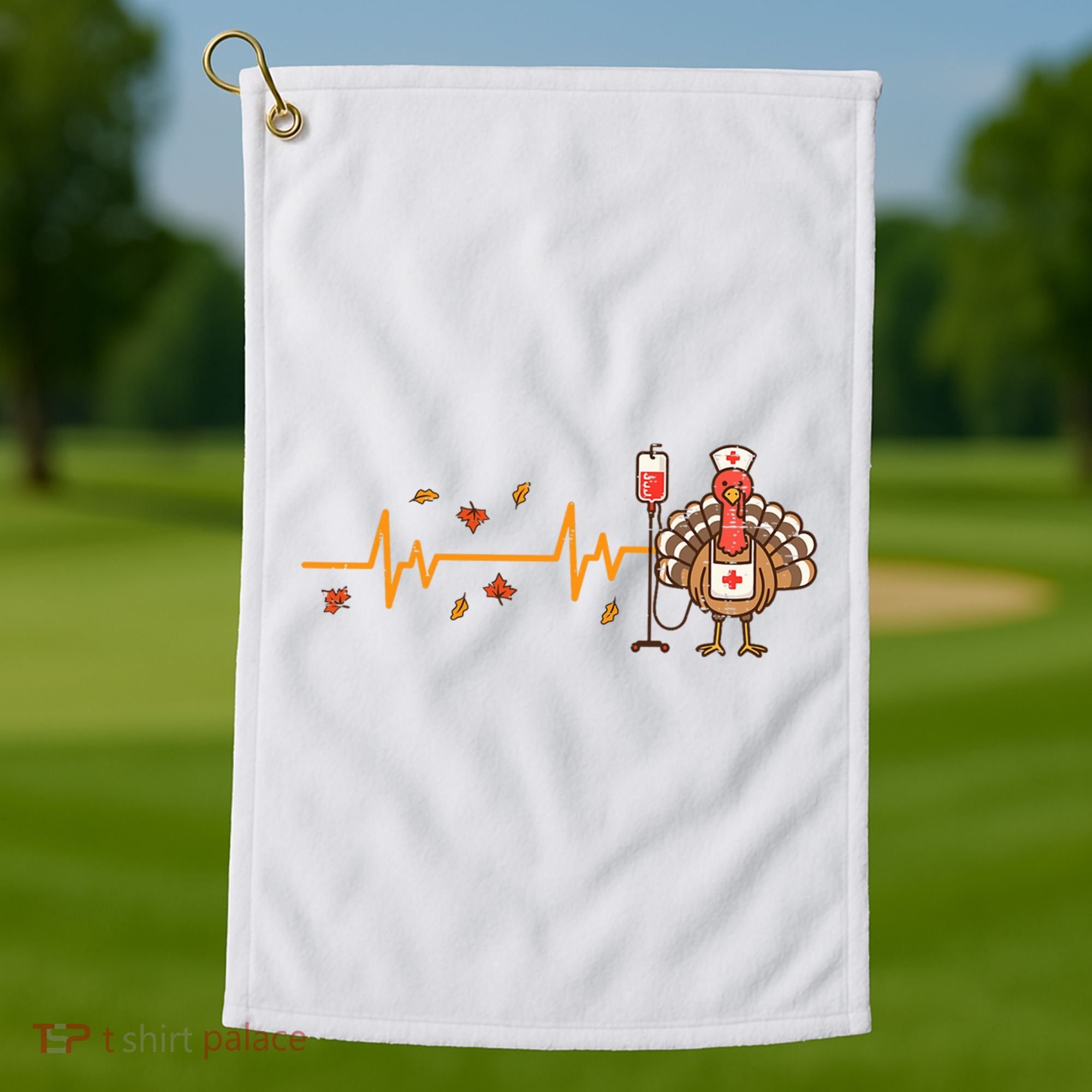 Thanksgiving Nurse Heartbeat Turkey Fall Golf Towel