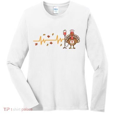 Thanksgiving Nurse Heartbeat Turkey Fall Women's Long Sleeve Shirt