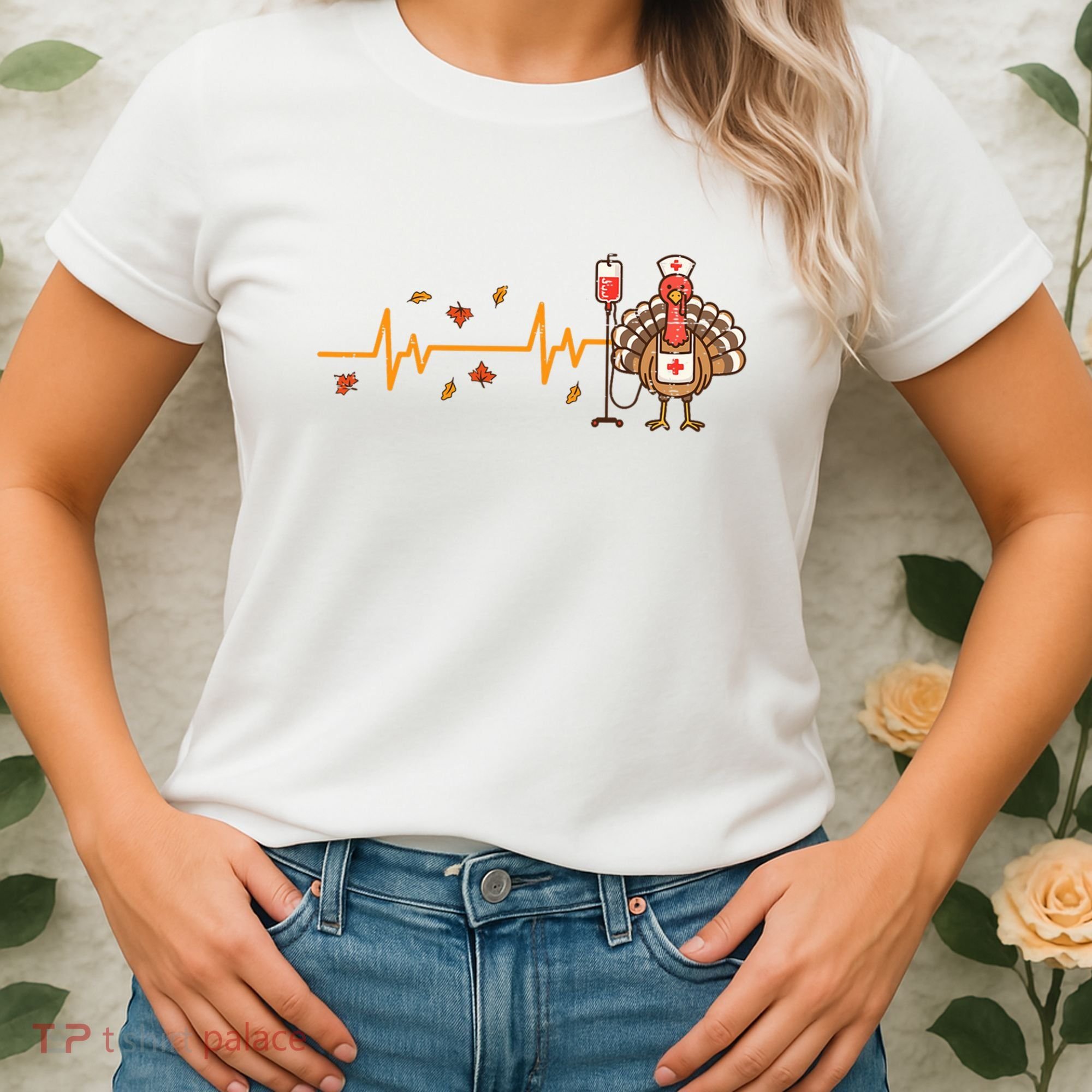 Thanksgiving Nurse Heartbeat Turkey Fall Women's T-Shirt
