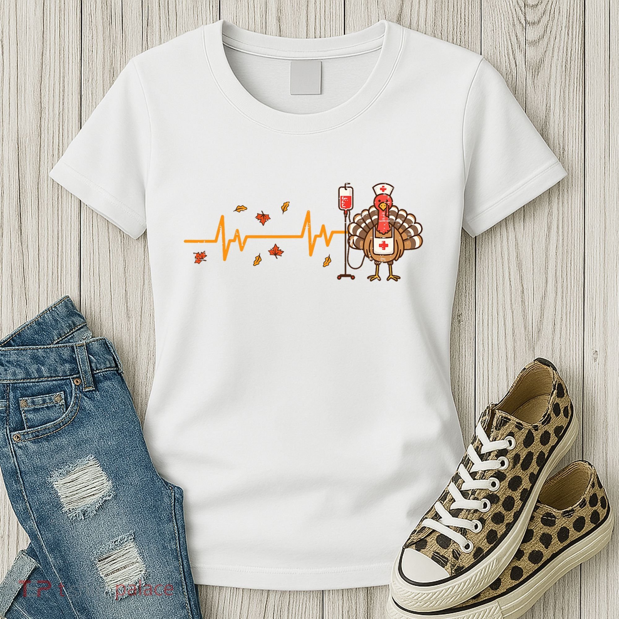 Thanksgiving Nurse Heartbeat Turkey Fall Women's T-Shirt