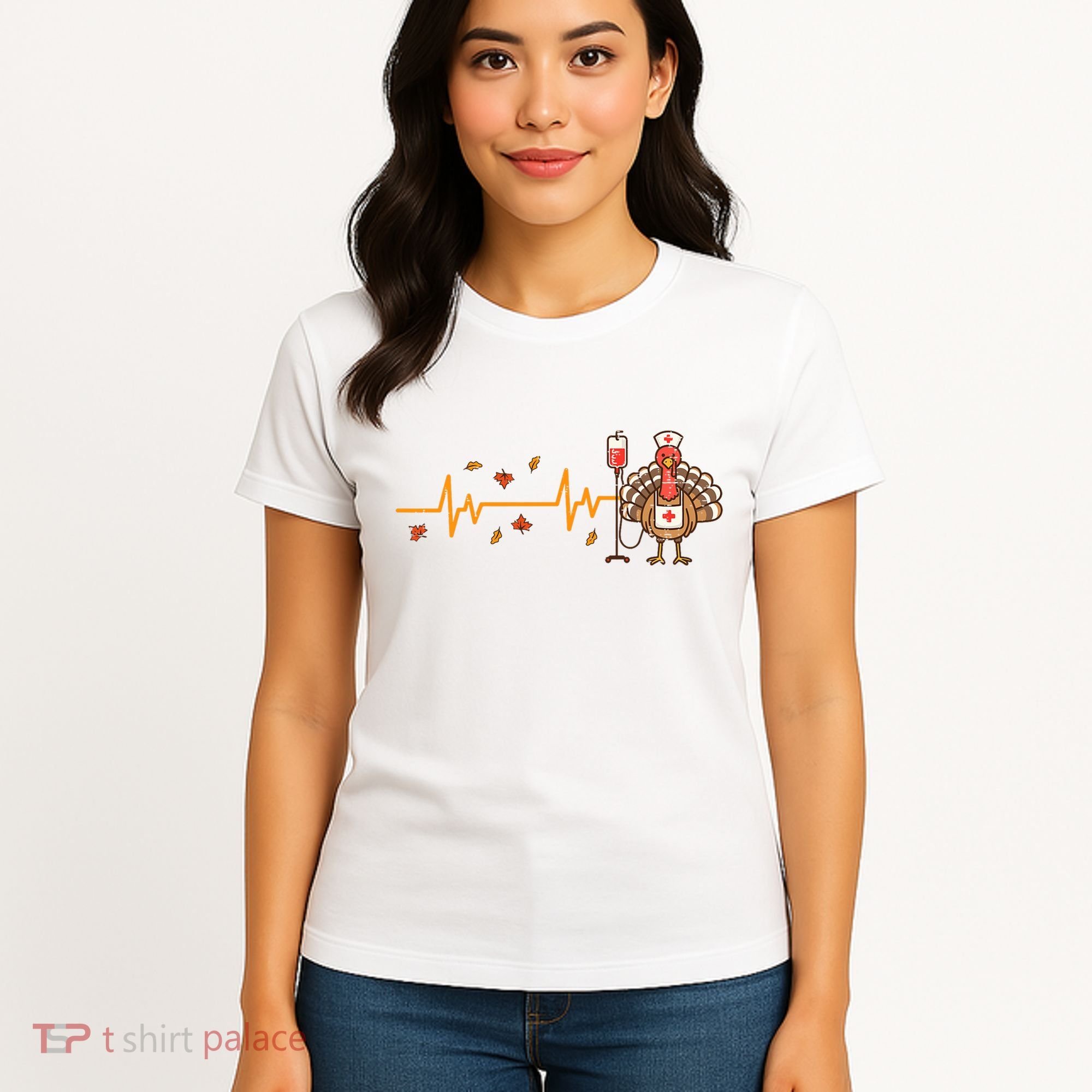 Thanksgiving Nurse Heartbeat Turkey Fall Women's T-Shirt