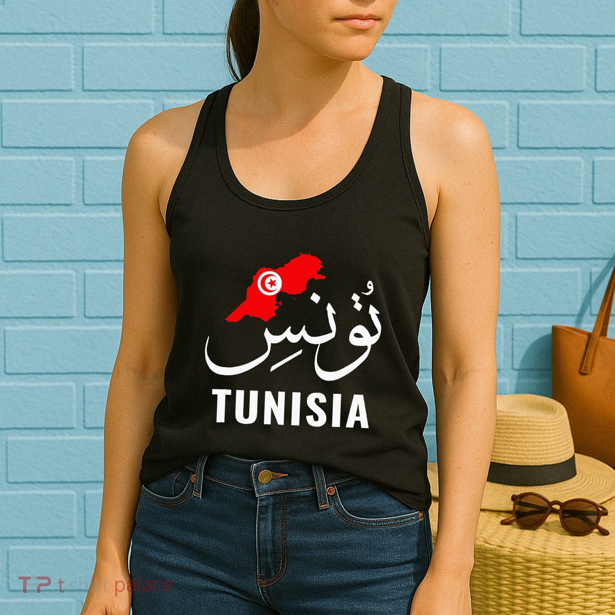 Tunisia Name In Arabic Tunisia Map Tunisian Flag Tunisia Women's Tank Top