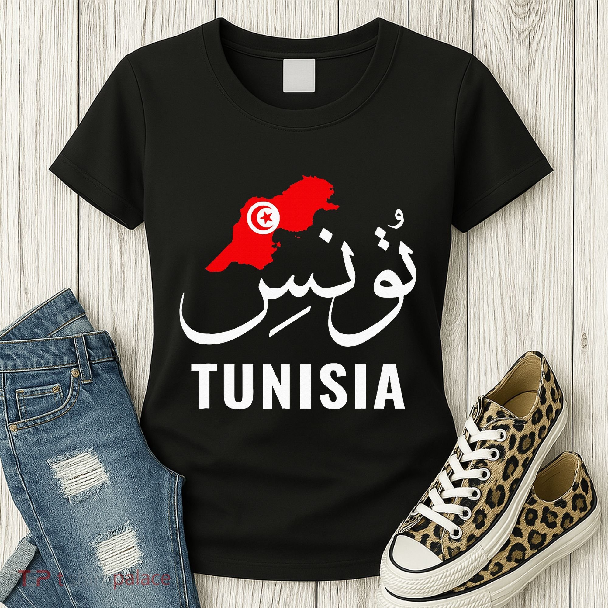 Tunisia Name In Arabic Tunisia Map Tunisian Flag Tunisia Women's T-Shirt