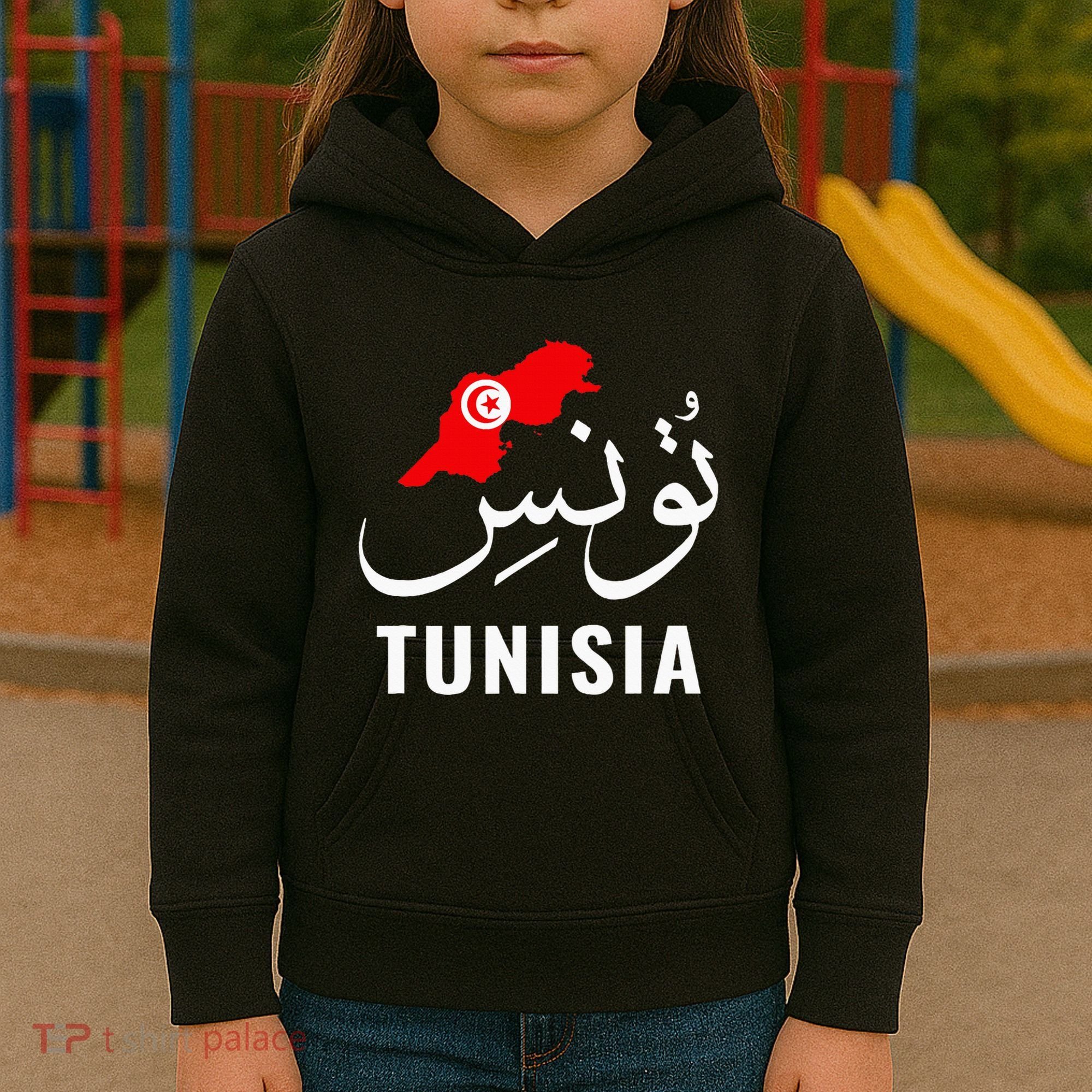 Tunisia Name In Arabic Tunisia Map Tunisian Flag Tunisia Kids Hoodie