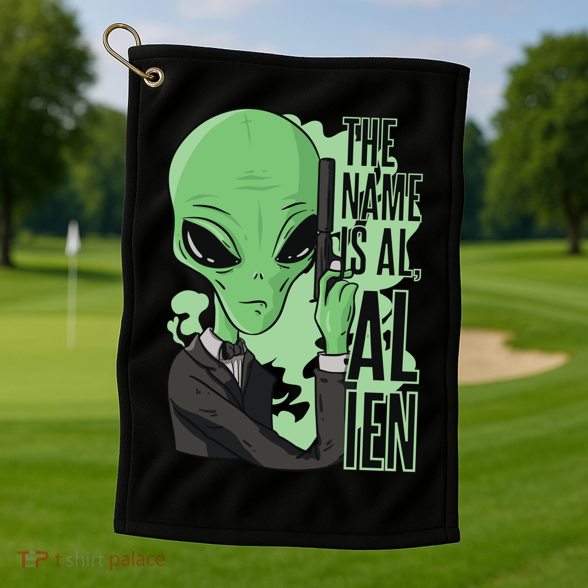 The Name Is Alien Funny Spy Cartoon Golf Towel