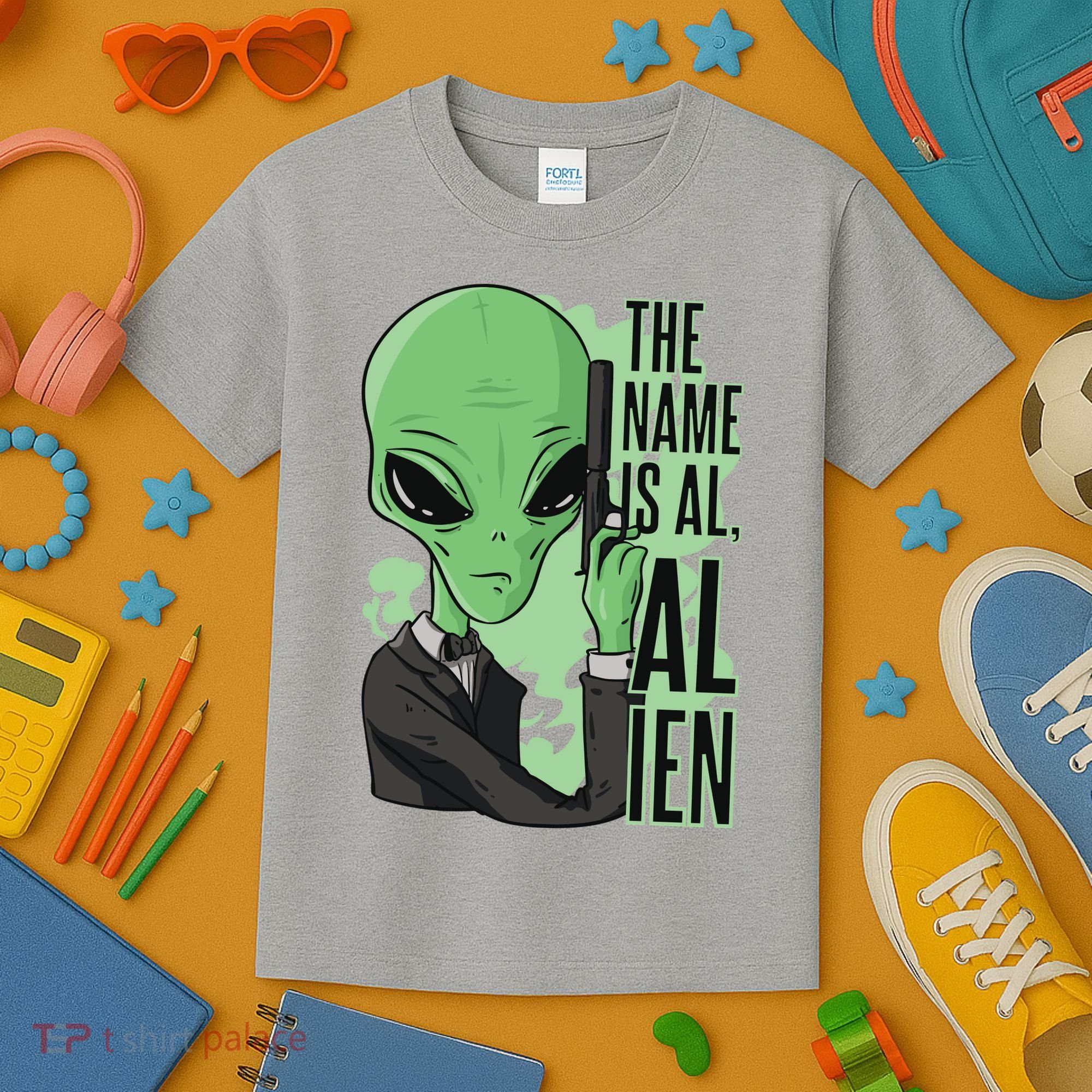 The Name Is Alien Funny Spy Cartoon Kids T-Shirt