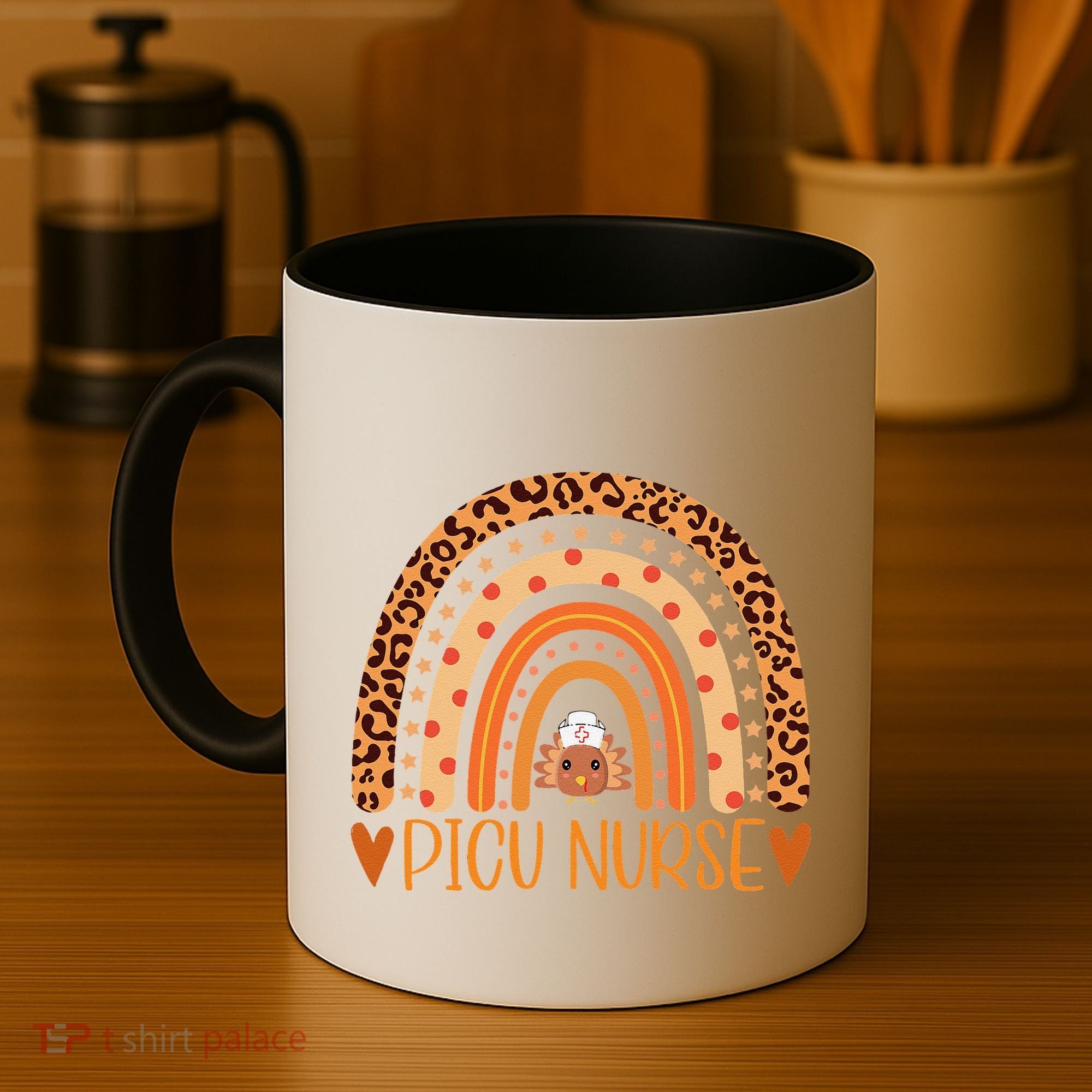 Turkey Nurse Leopard Thanksgiving Picu Nurse Rainbow Women Coffee Mug