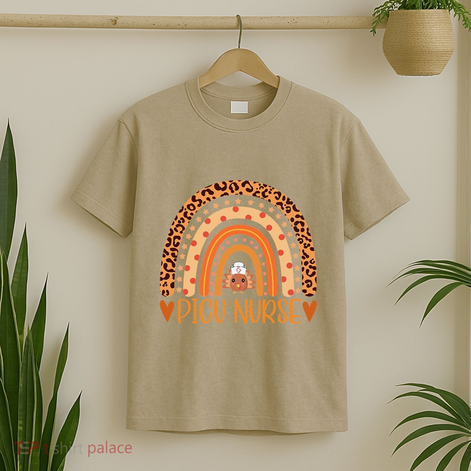Turkey Nurse Leopard Thanksgiving Picu Nurse Rainbow Women T-Shirt