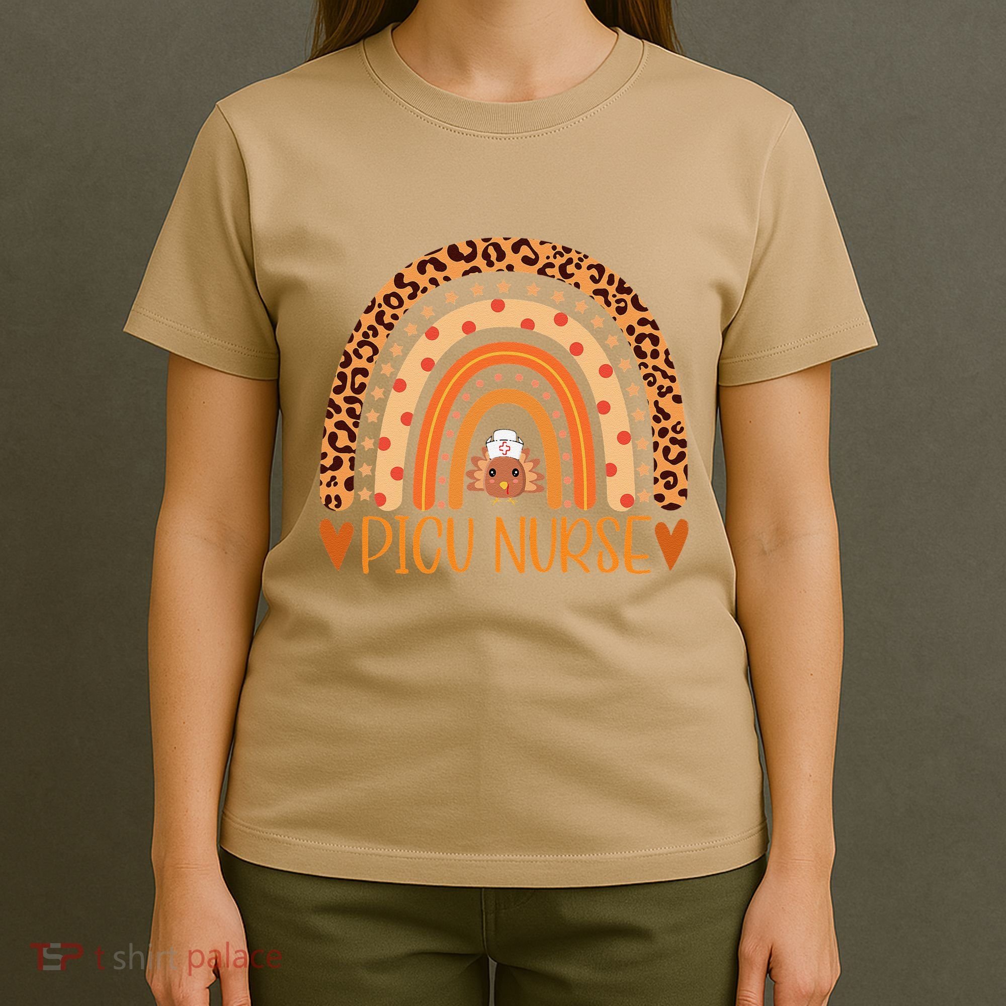 Turkey Nurse Leopard Thanksgiving Picu Nurse Rainbow Women T-Shirt