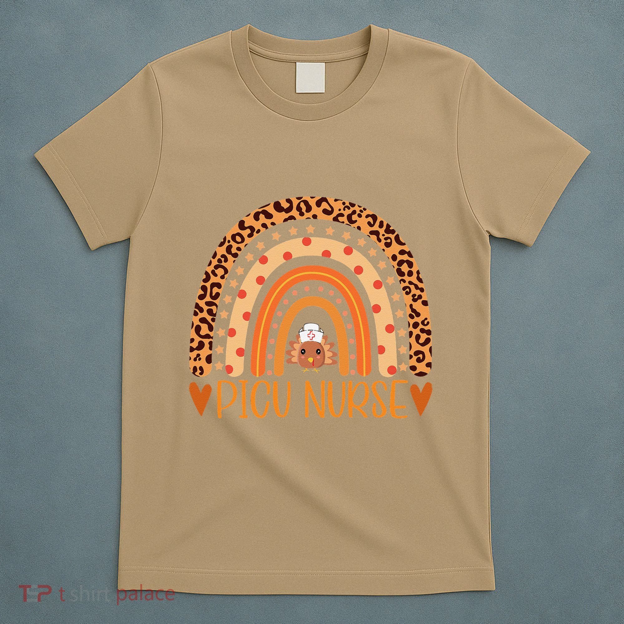 Turkey Nurse Leopard Thanksgiving Picu Nurse Rainbow Women T-Shirt