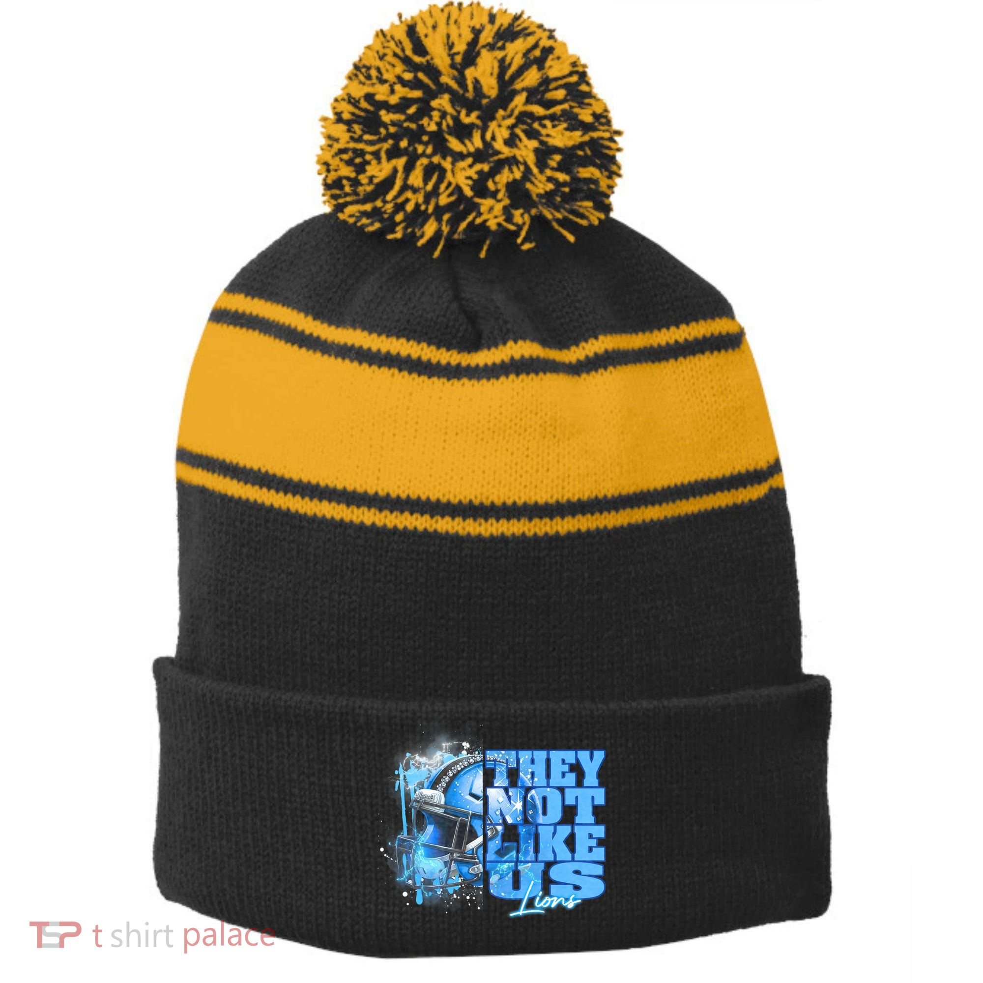 They Not Like Us Lions Grit Stripe Pom Pom Beanie