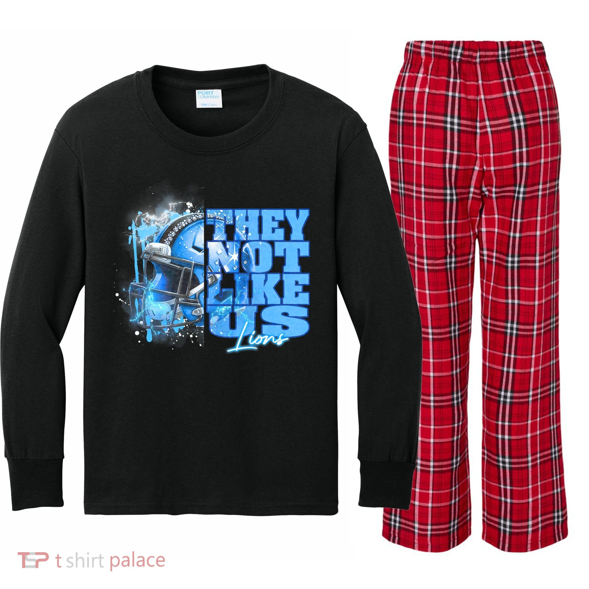 They Not Like Us Lions Grit Kids Long Sleeve Plaid Pajama Set