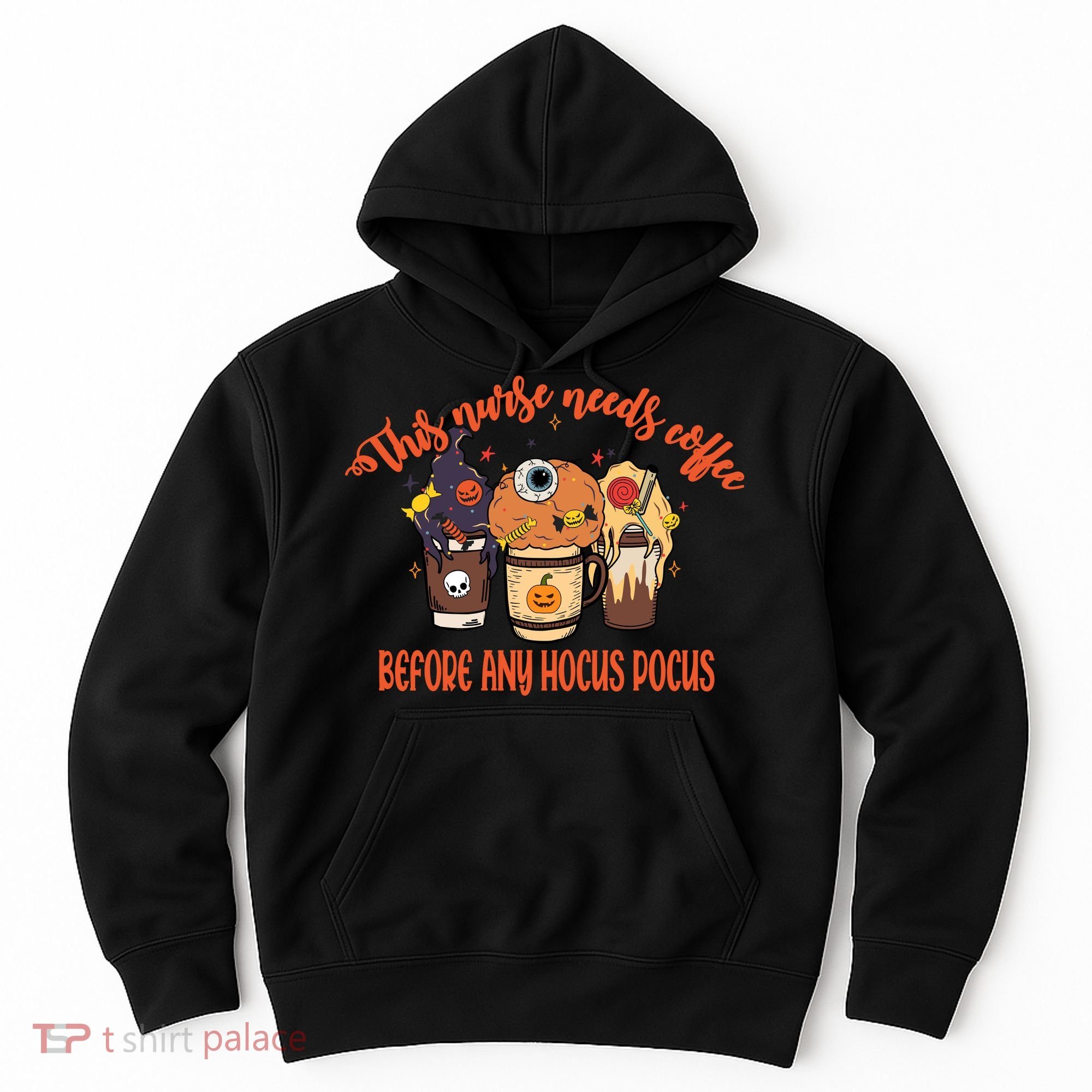 This Nurse Needs Coffee Funny Halloween Graphic Plus Size Hoodie