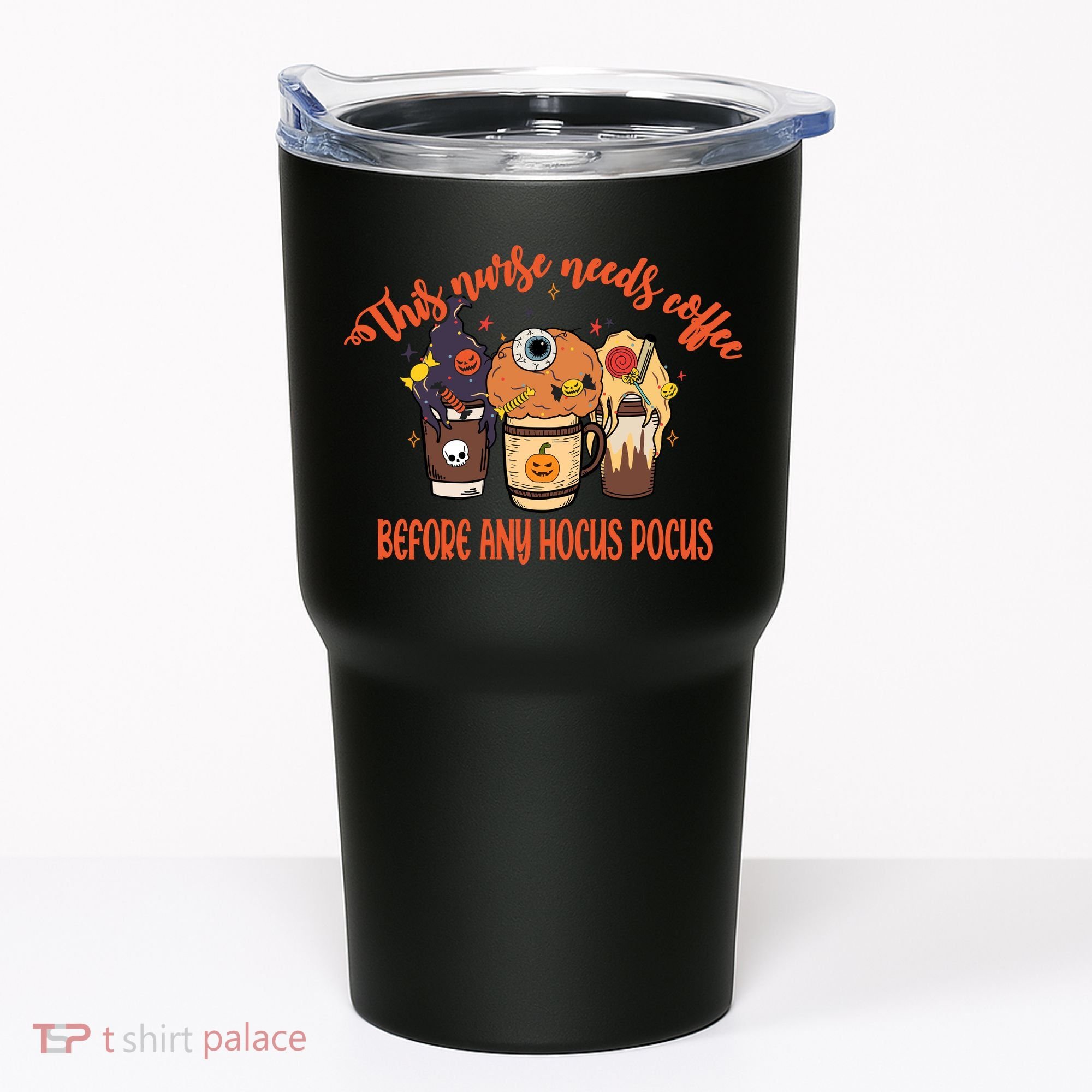 This Nurse Needs Coffee Funny Halloween Graphic Plus Size Tumbler