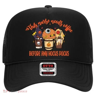 This Nurse Needs Coffee Funny Halloween Graphic Plus Size Hat