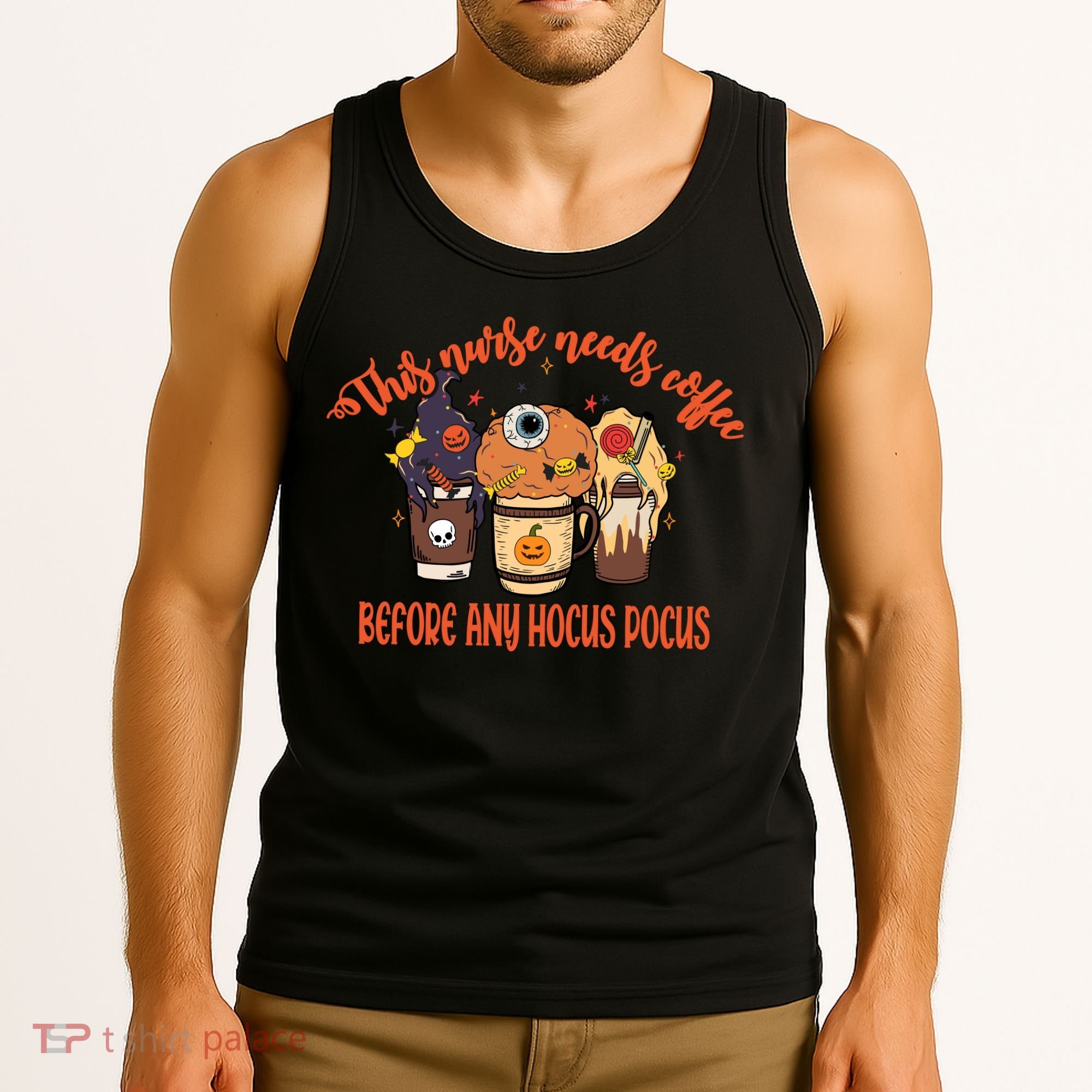 This Nurse Needs Coffee Funny Halloween Graphic Plus Size Tank Top