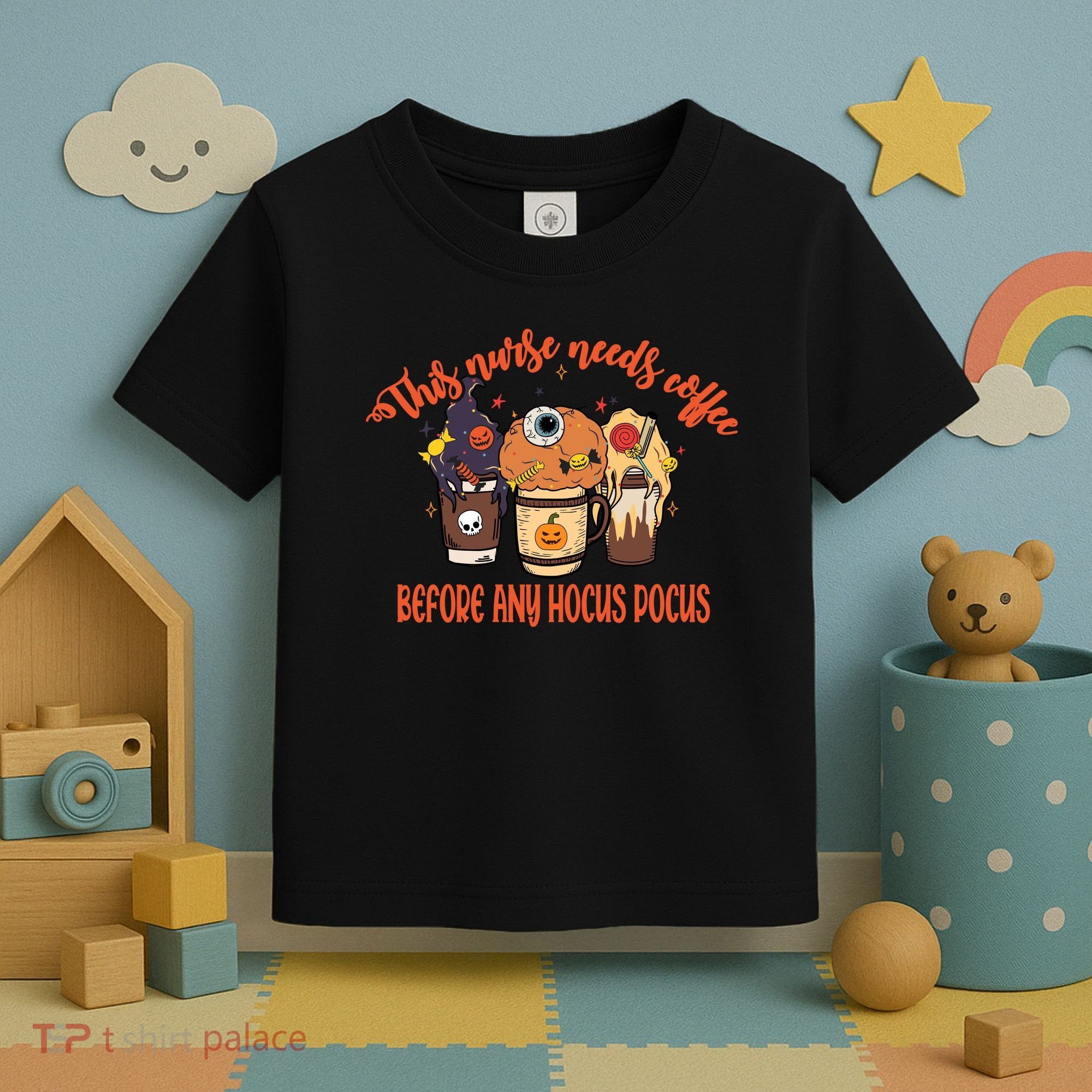 This Nurse Needs Coffee Funny Halloween Graphic Plus Size Toddler T-Shirt