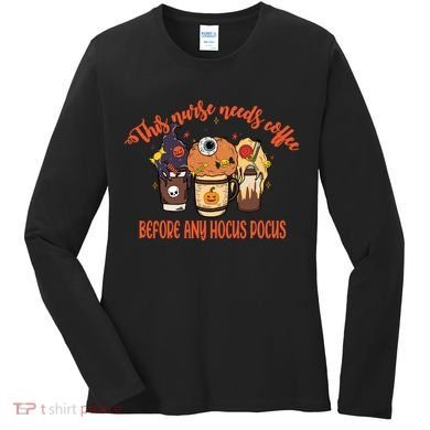 This Nurse Needs Coffee Funny Halloween Graphic Plus Size Women's Long Sleeve Shirt