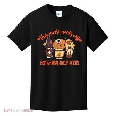This Nurse Needs Coffee Funny Halloween Graphic Plus Size Kids T-Shirt