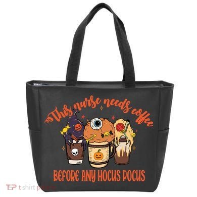 This Nurse Needs Coffee Funny Halloween Graphic Plus Size Tote Bag