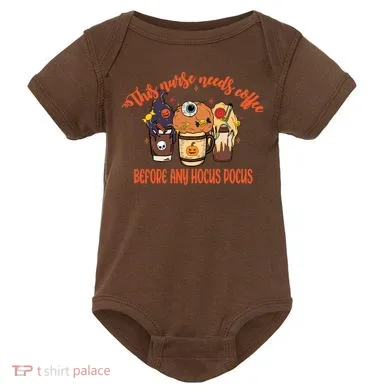This Nurse Needs Coffee Funny Halloween Graphic Plus Size Baby Bodysuit
