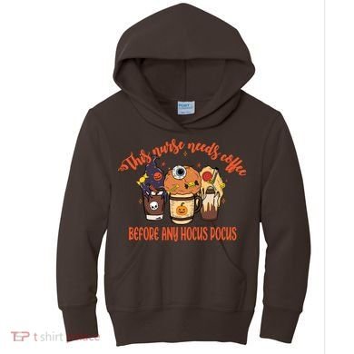 This Nurse Needs Coffee Funny Halloween Graphic Plus Size Kids Hoodie