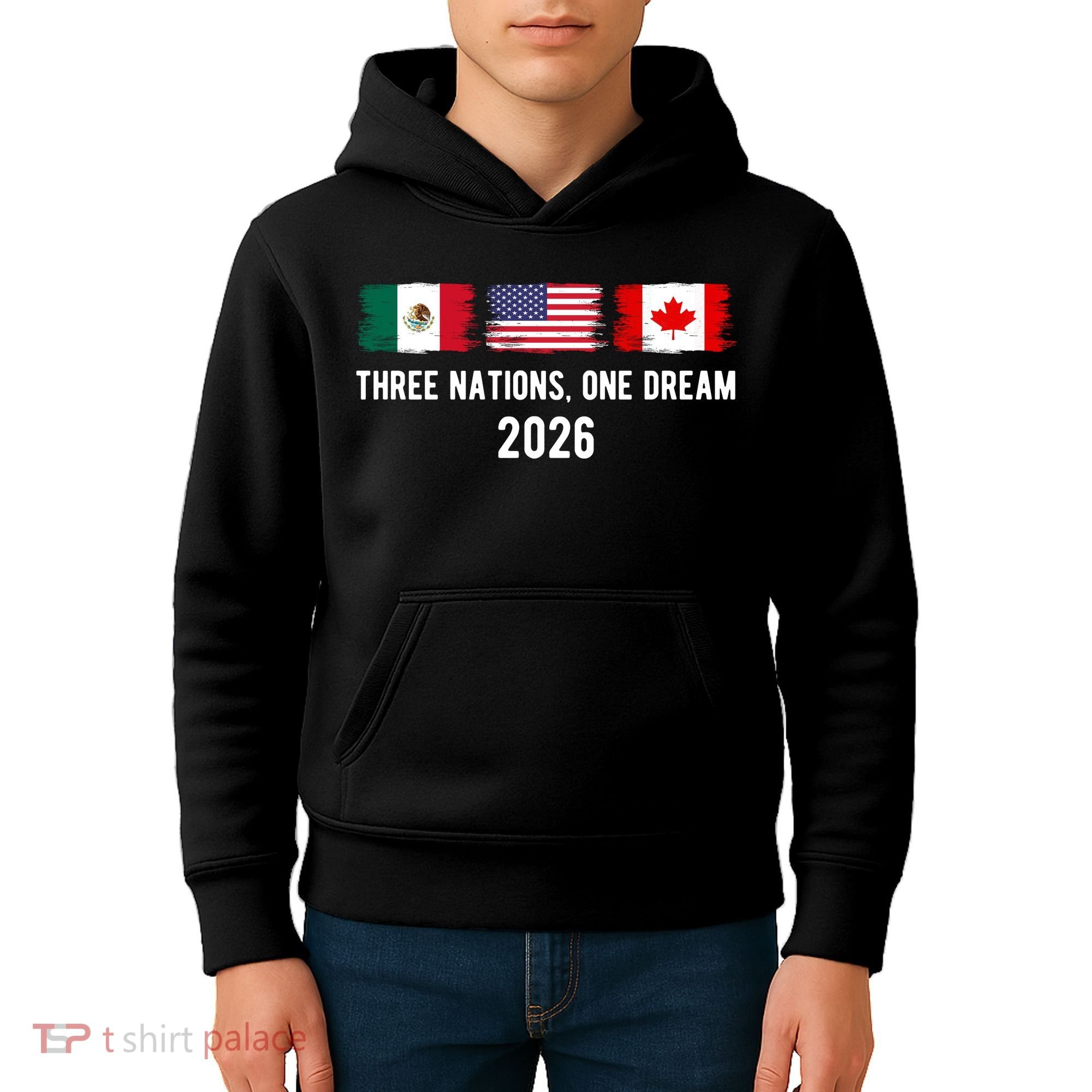 Three Nations One Dream 2026 International Soccer Tournament Kids Hoodie