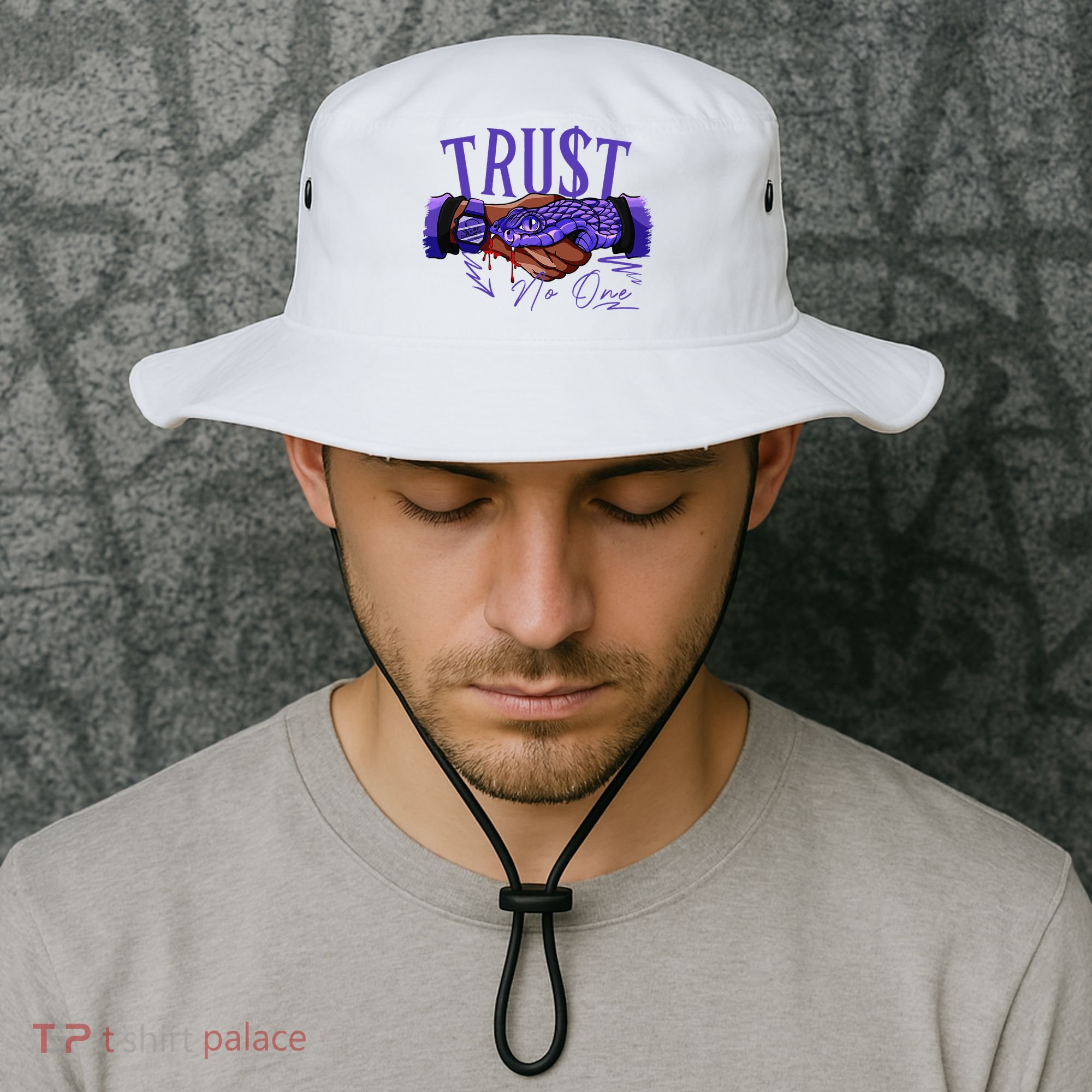 Trust No One Black Field Purple 12s Matching Bucket Hat